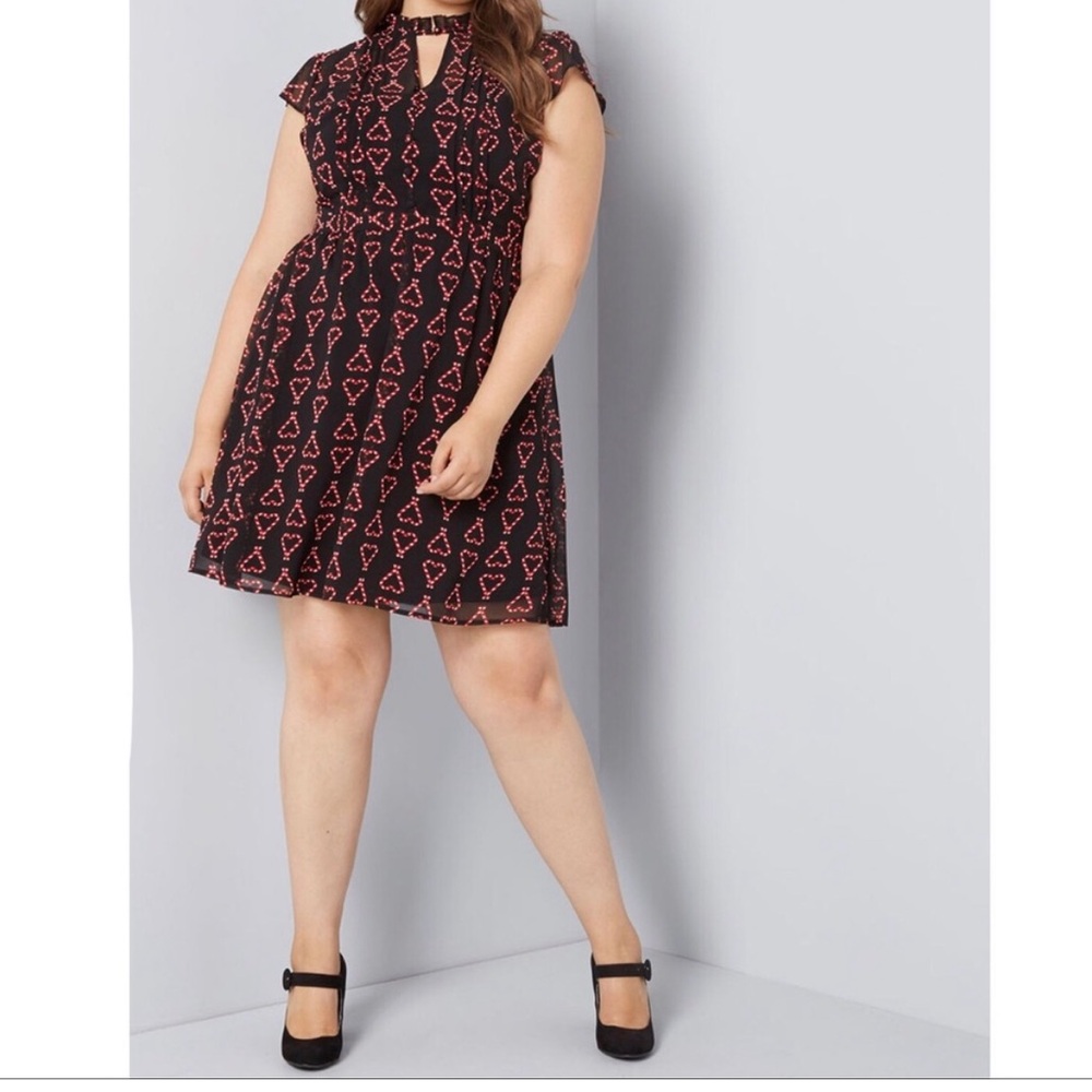 Modcloth Black Dress with Red Heart Pattern